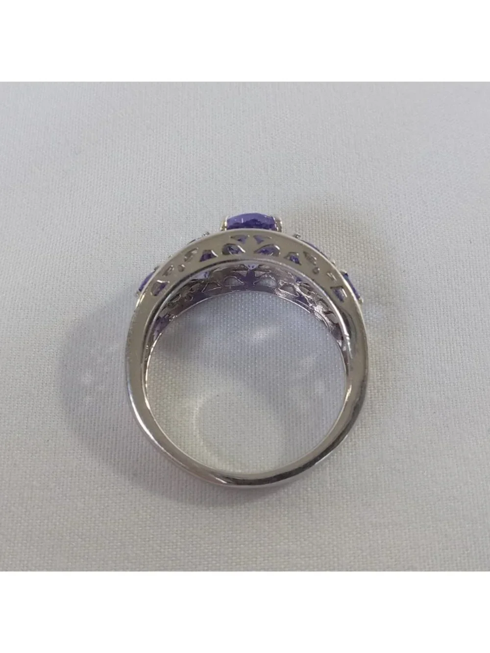 Lavendar Purple Faceted Oval Cut Stones Glass GIE 925 Sterling Silver Ring  SZ 8